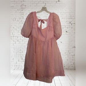 BHLDN Pink Puff Sleeve Dress NWOT